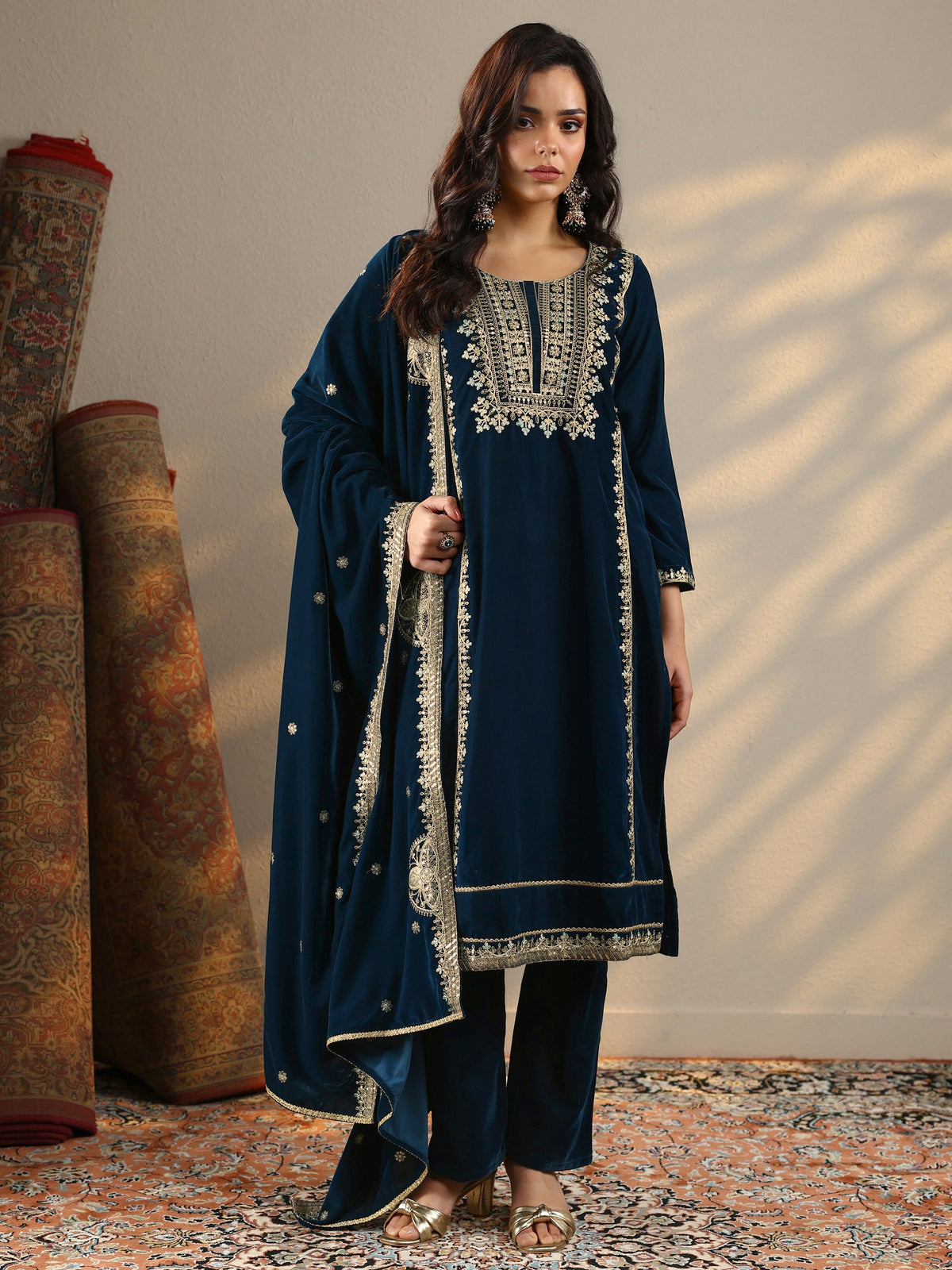 LIBAS LADIES WESTERN W KURTI 3PCS SET 49618 NAVY BLUE - Goyalsons ShopMax
