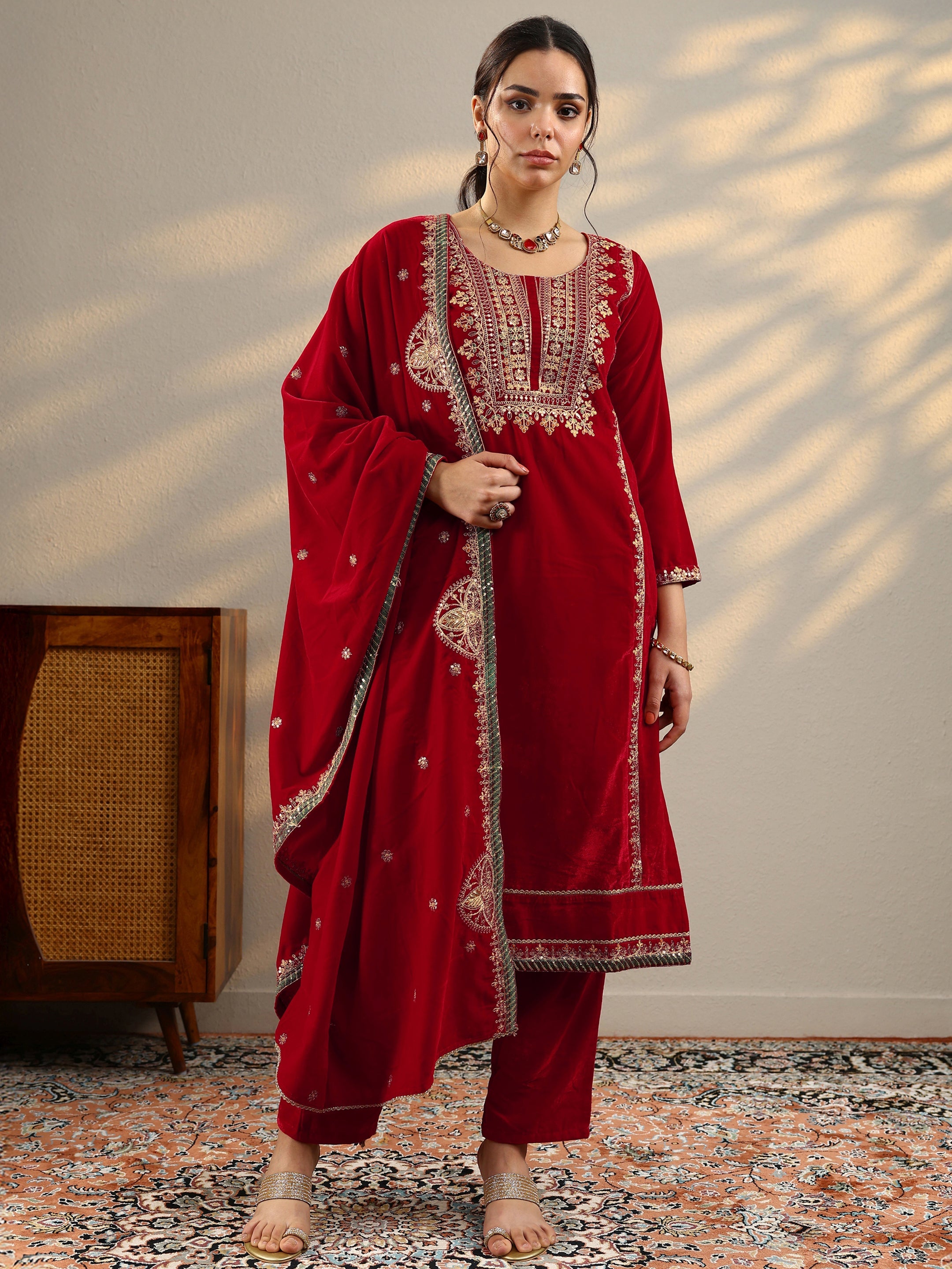 LIBAS LADIES WESTERN W KURTI 3PCS SET 49619 RED - Goyalsons ShopMax