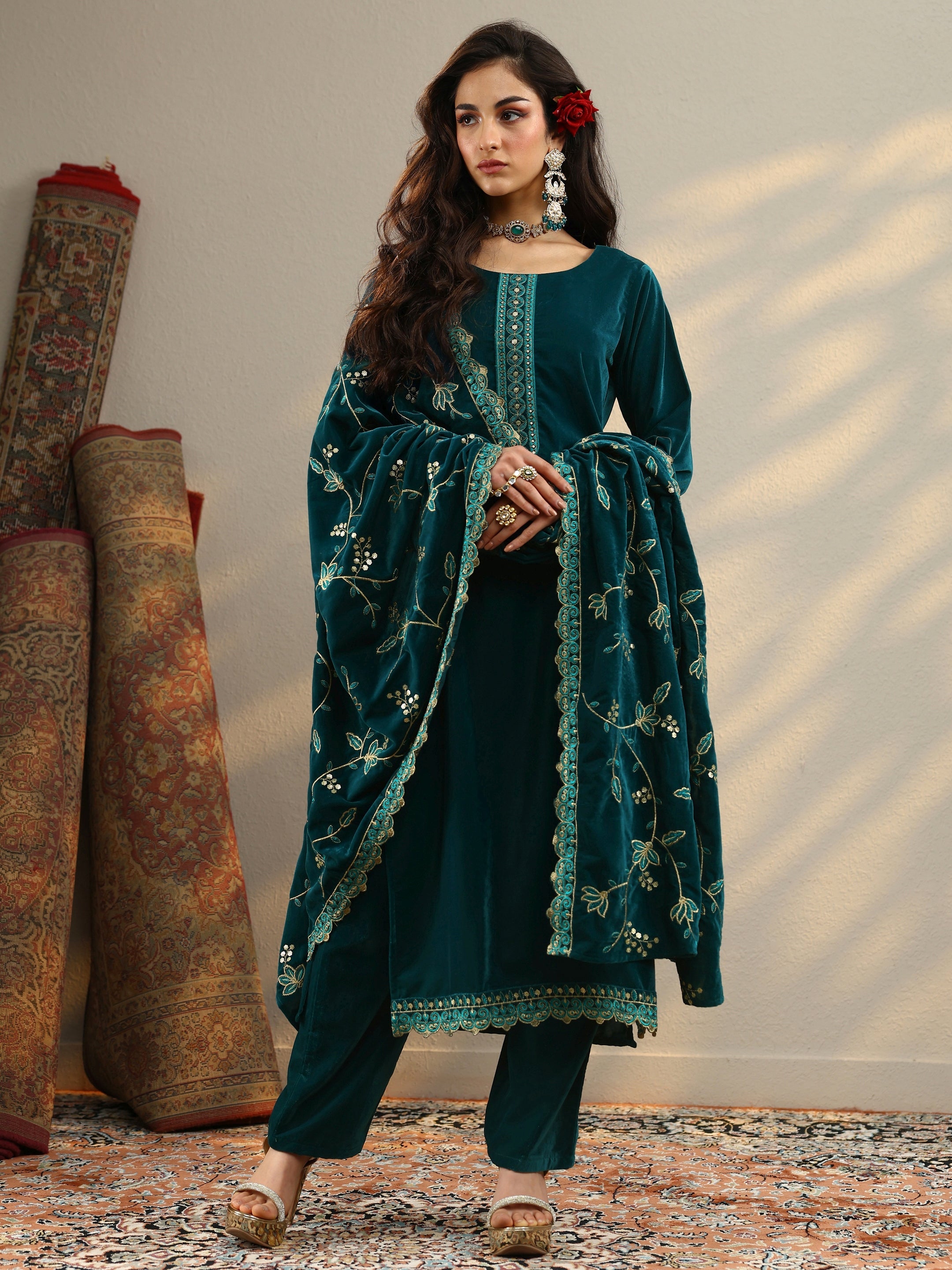 LIBAS LADIES WESTERN W KURTI 3PCS SET 49625 TEAL