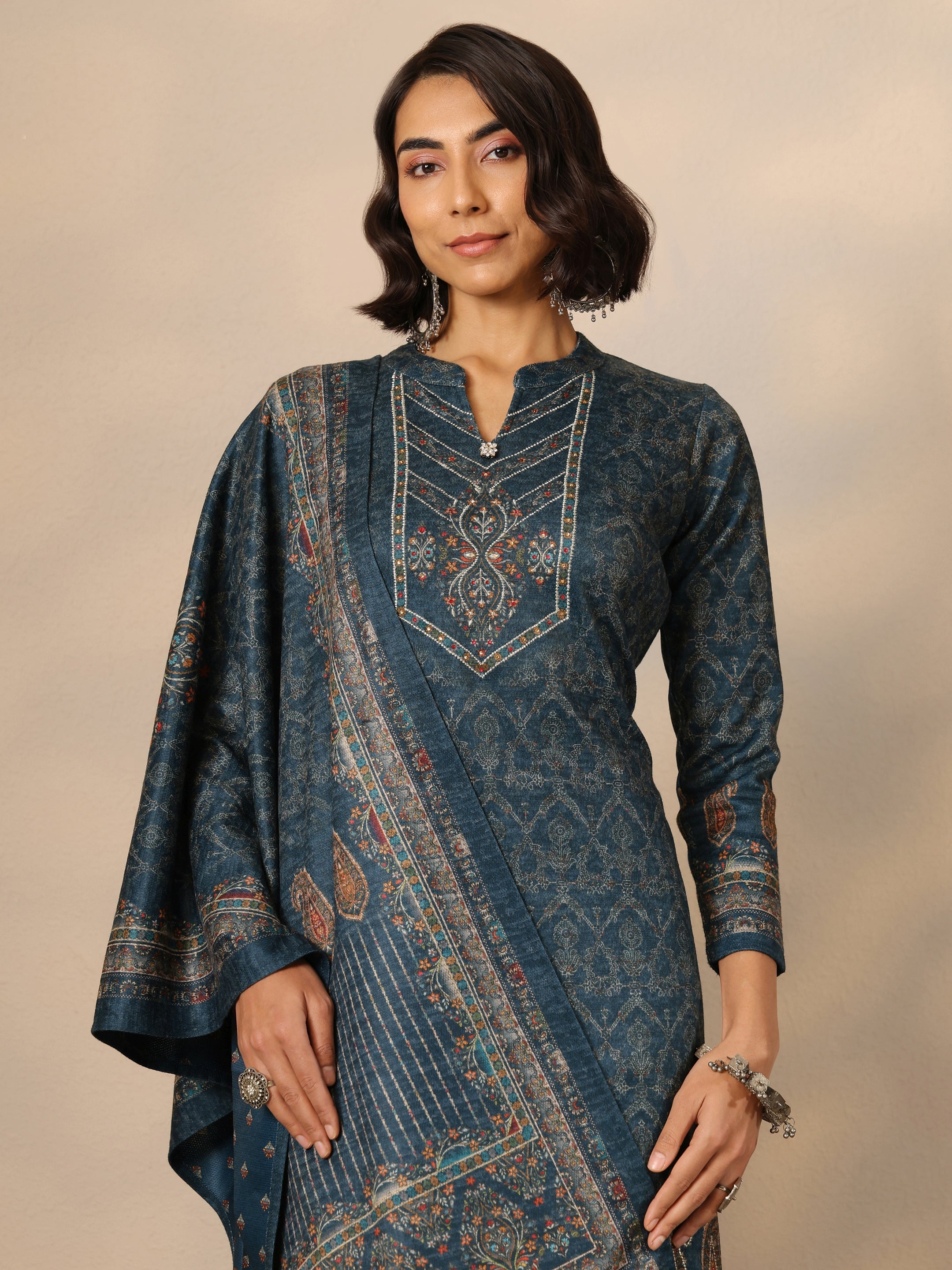 LIBAS LADIES WESTERN W KURTI 3PCS SET 49639W TEAL