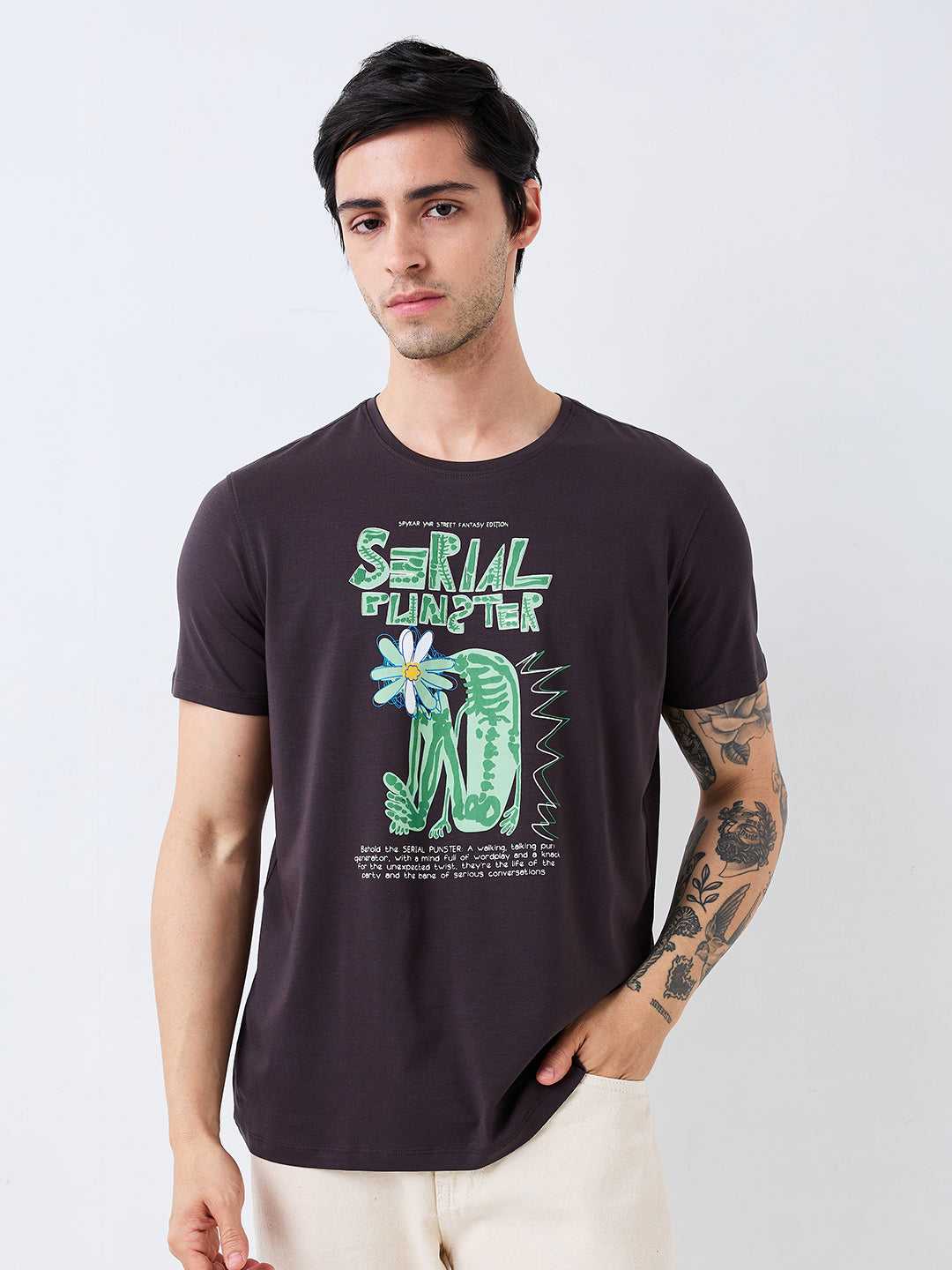 Spykar Mens T-Shirt H/S Mktft1Be150 Charcoal Grey
