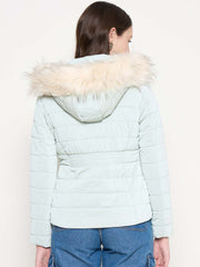 Madame Nylon Detachable Hood Quilted Light Blue Short Jacket