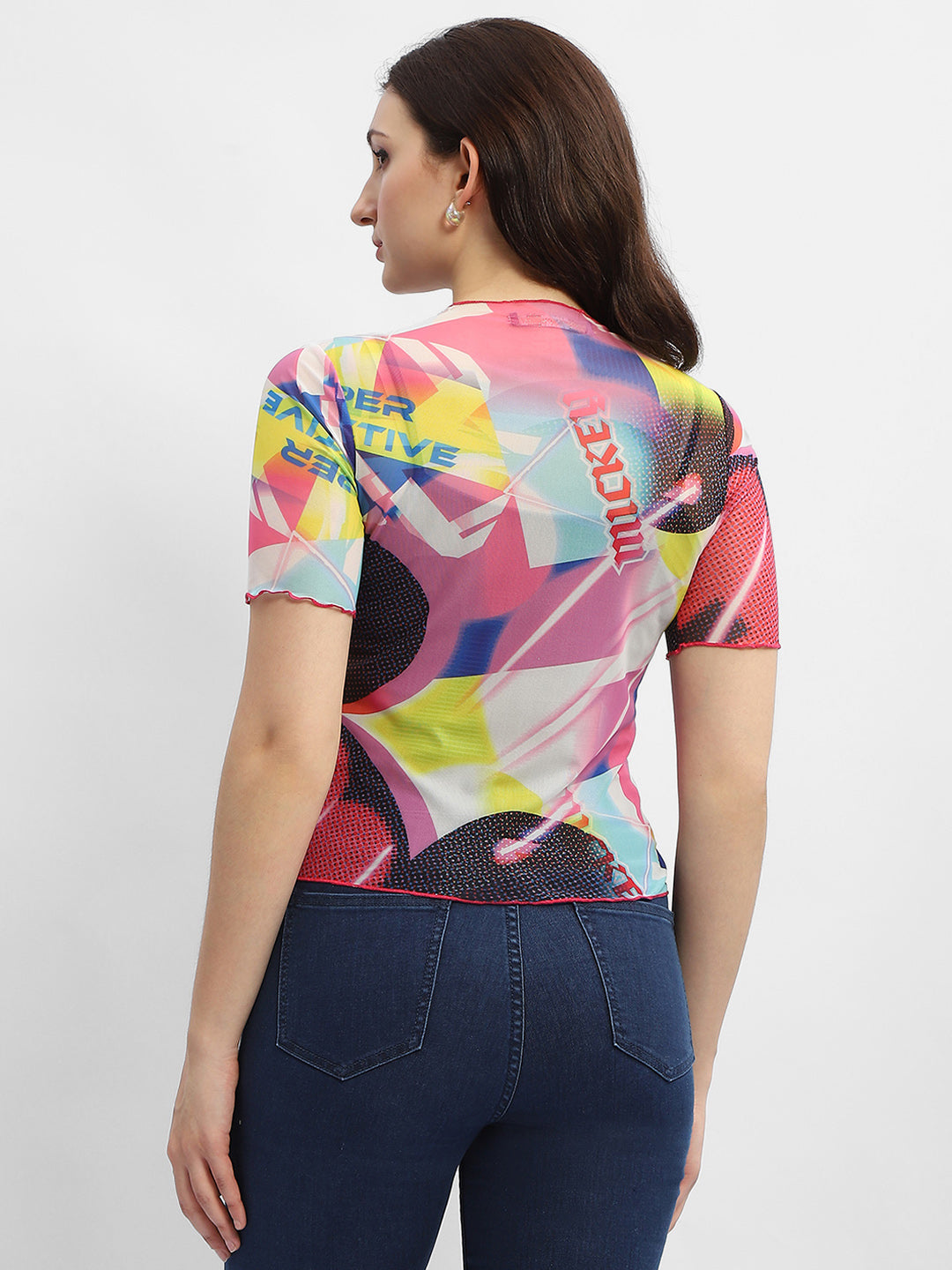 Madame Disney Lettuce Hem Red Mesh Top