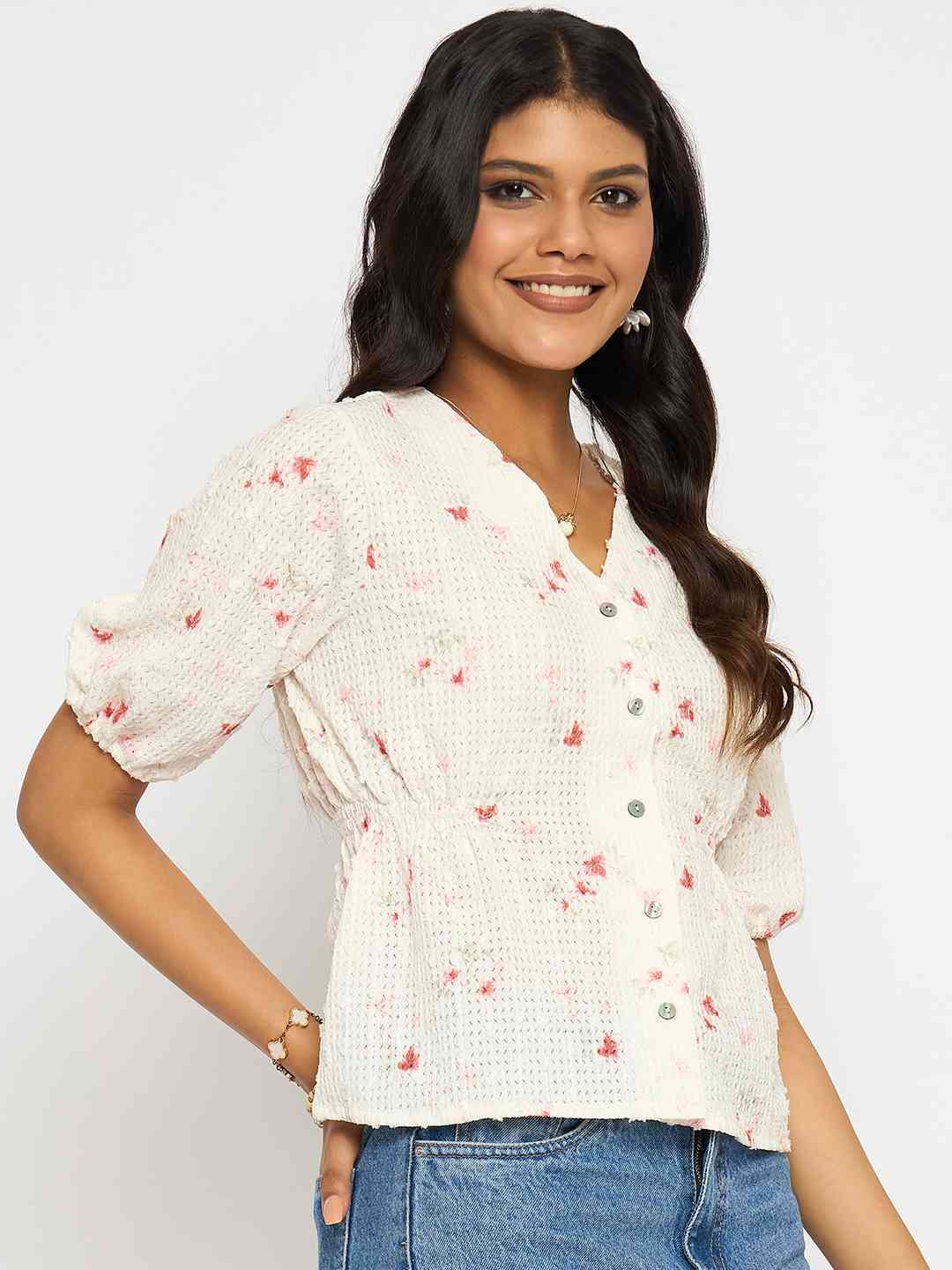 Red Madame Ladies Western top with long sleeves, stylish upper garment with Western-inspired design.