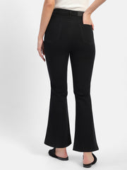 Madame Solid Black Flared Denim Jeans