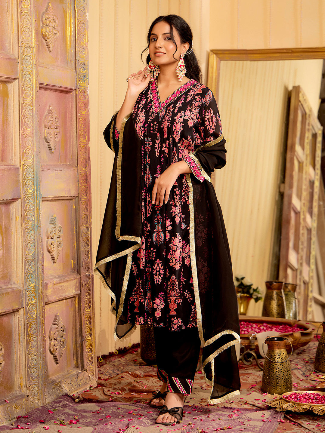 Jaipur Kurti Ladies Western Kurti 3Pcs Set Black