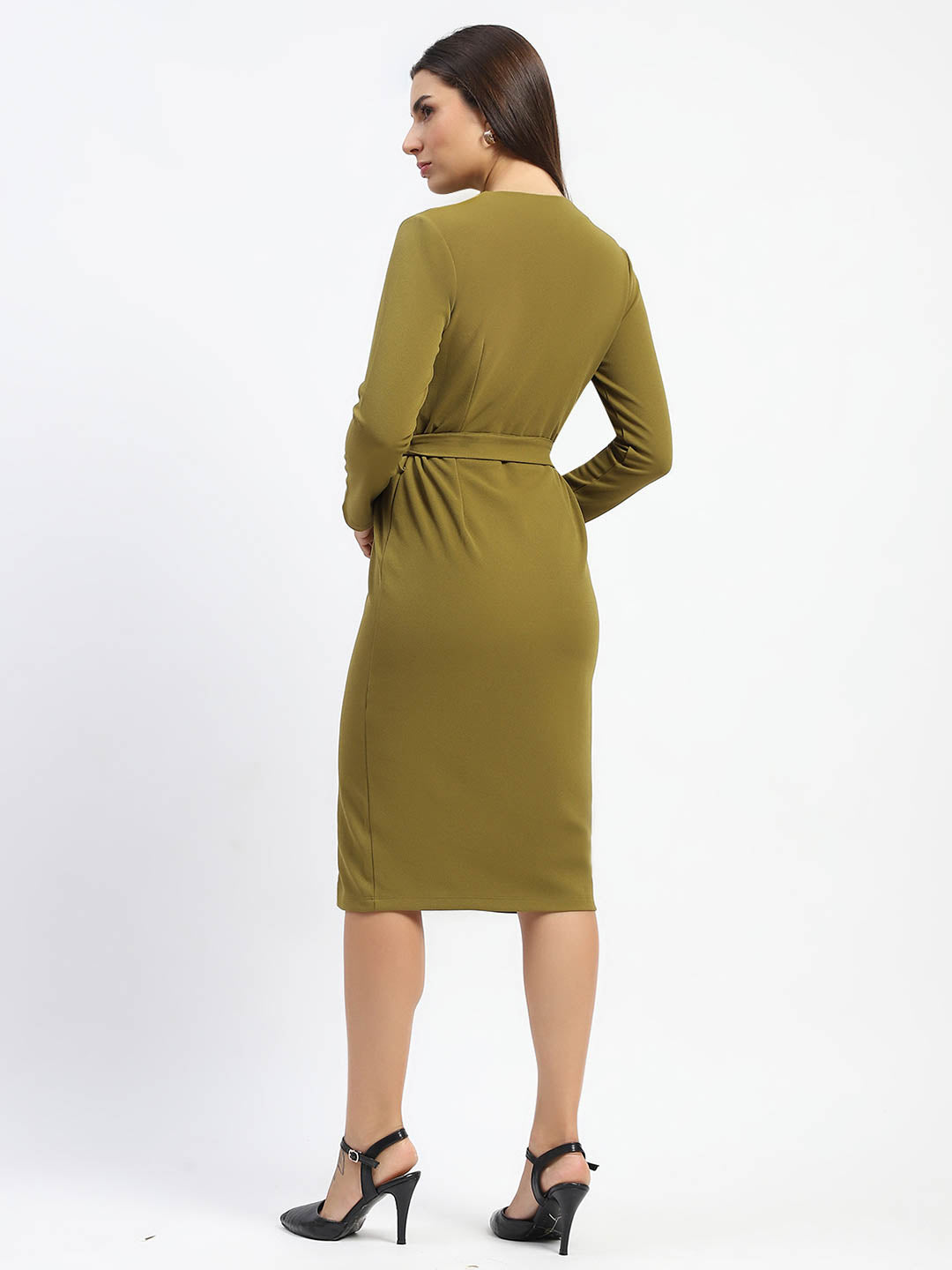 Madame Belted Buttoned Green Dress