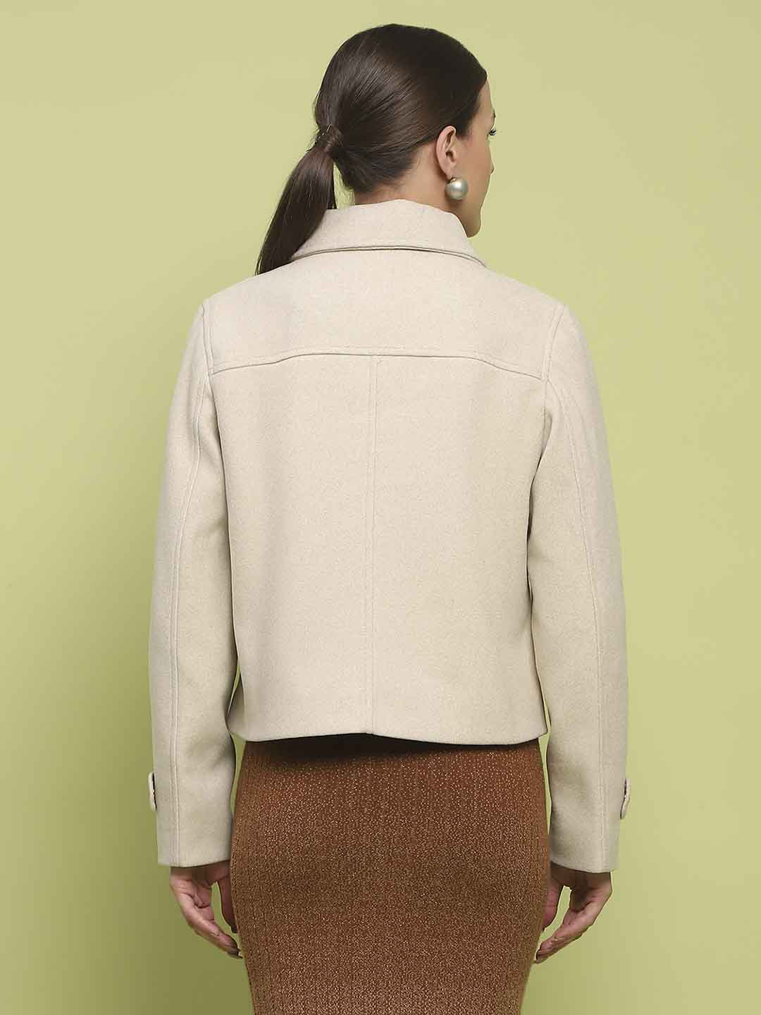 Madame Button Down Collared Off White Short Coat