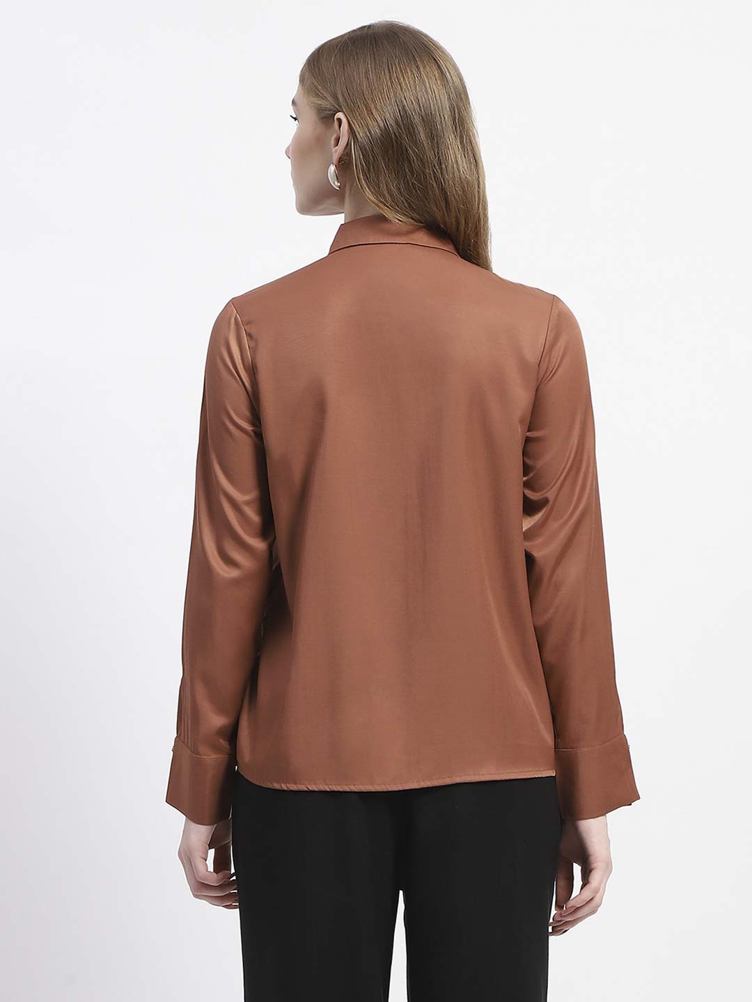 Madame Ruffle Collar Solid Rust Shirt