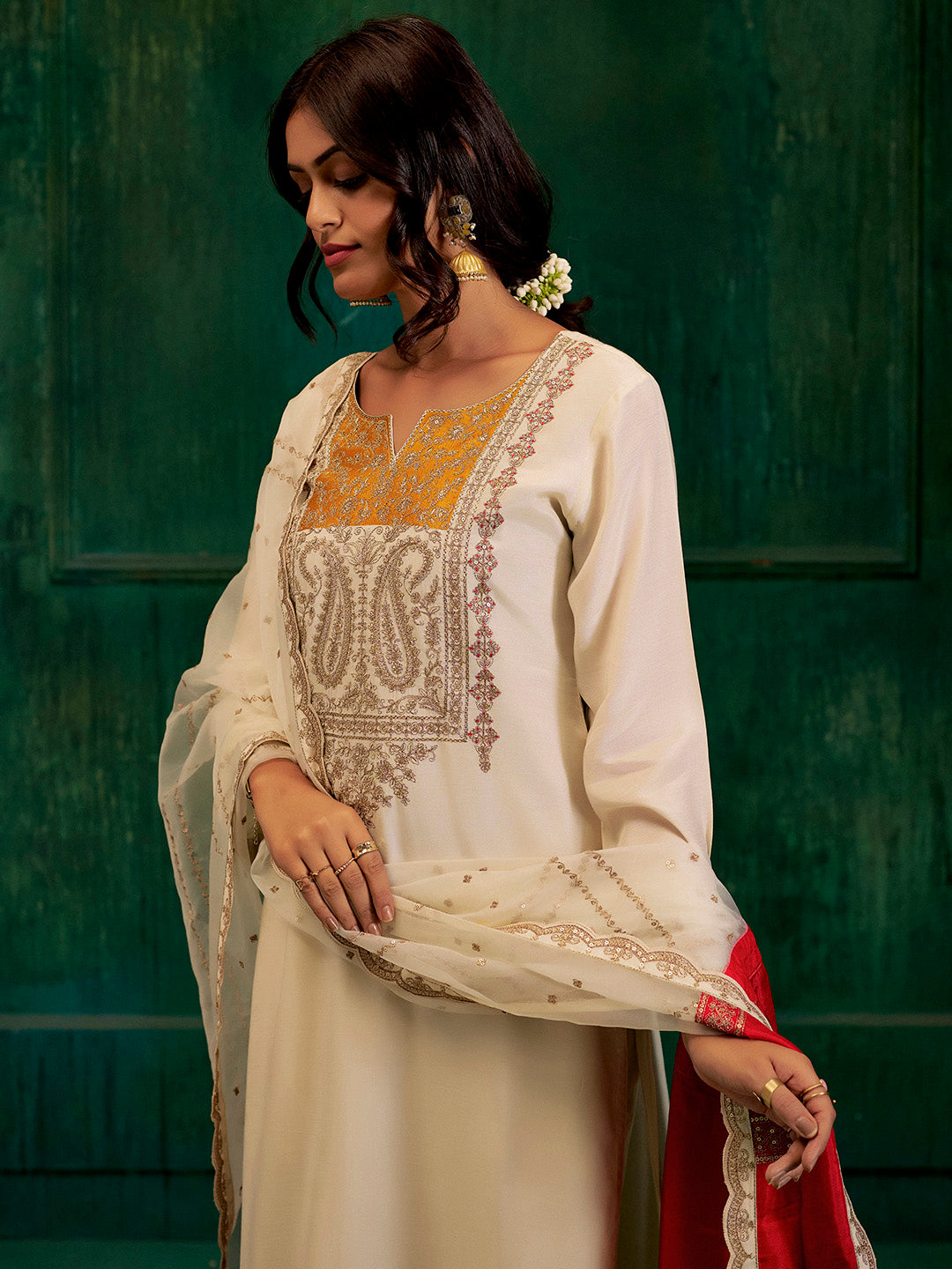 Jaipur Kurti Ladies Western Kurti 3Pcs Set 2C24Kptdr001 Cream&Mustrd