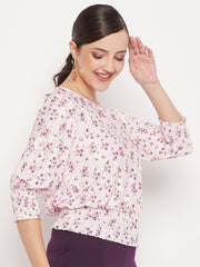 Madame Pink Elasticated Waist Cotton Floral Top