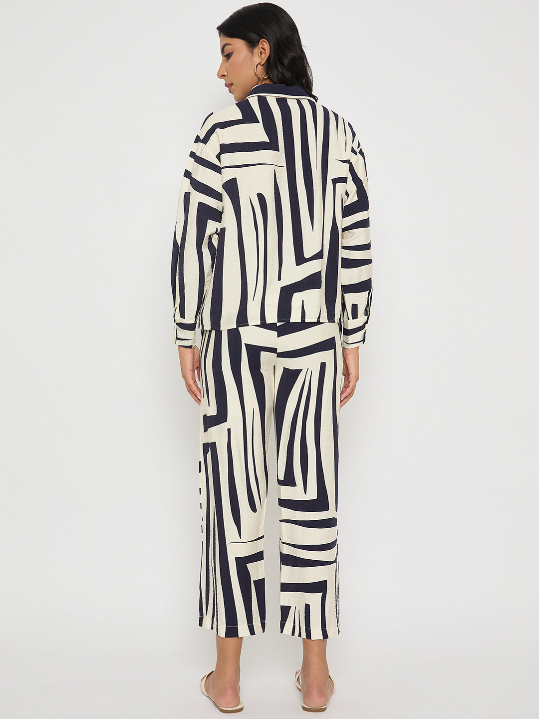 Madame Colorblock Top And Bottoms Rayon Blend Navy Blue Co-Ord Set