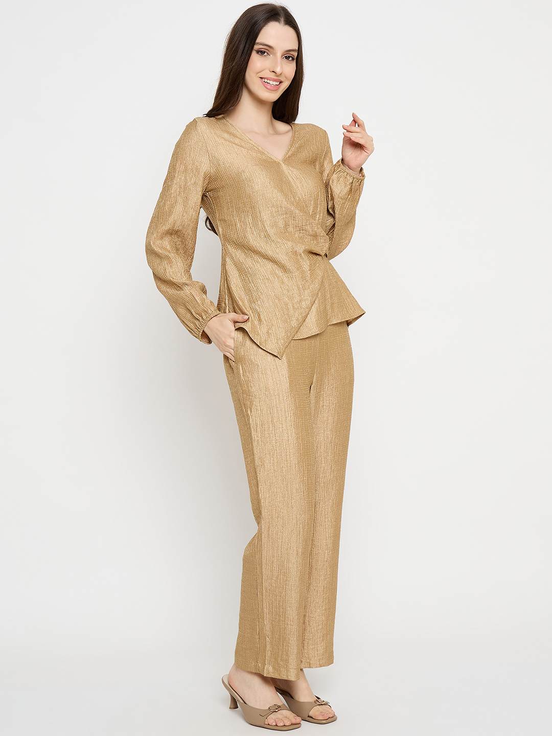 Madame Tie Knot Top And Straight Bottoms Golden Yellow Co-Ord Set