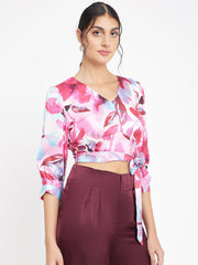 Madame Pink Floral Wrap-Around Crop Top