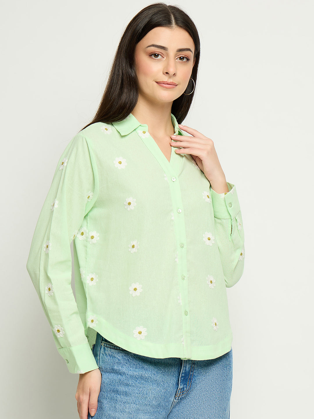 Madame Ladies Western Shirt F/S M5S18322 014 Green - Goyalsons ShopMax