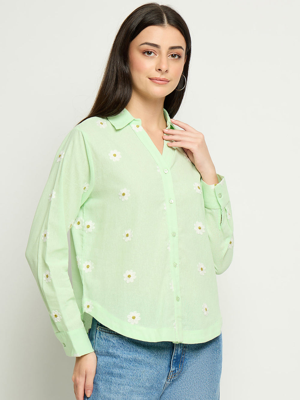 Madame Ladies Western Shirt F/S M5S18322 014 Green - Goyalsons ShopMax