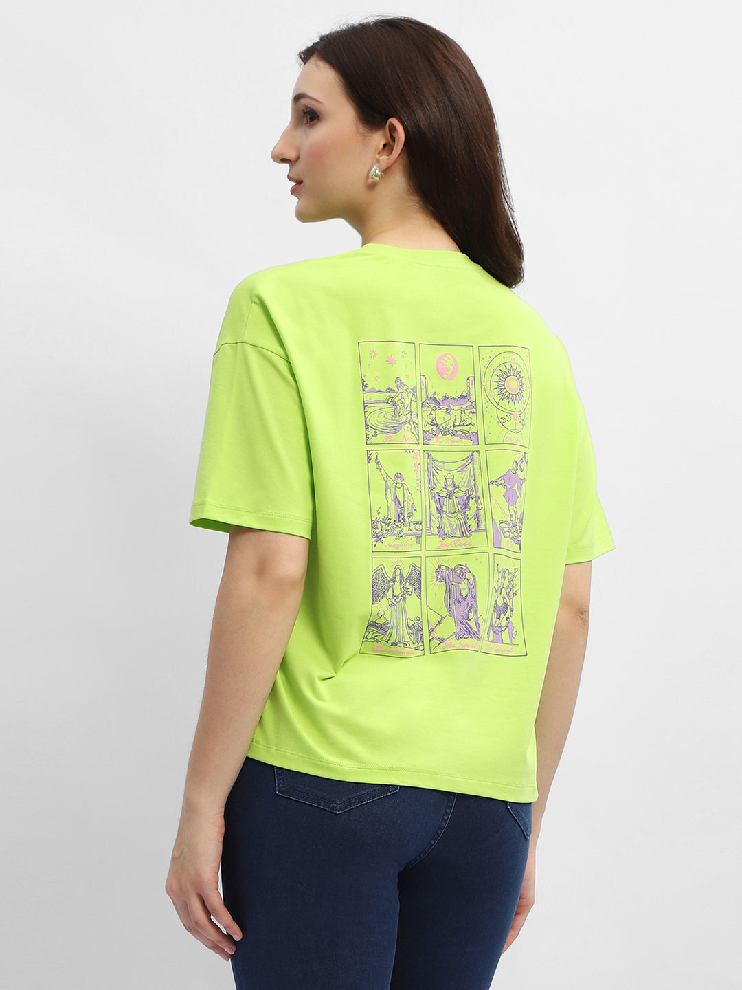 Madame Graphic Print Neon Green Cotton T-Shirt