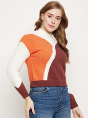 Madame Brown Colourblocked Round Neck Sweater