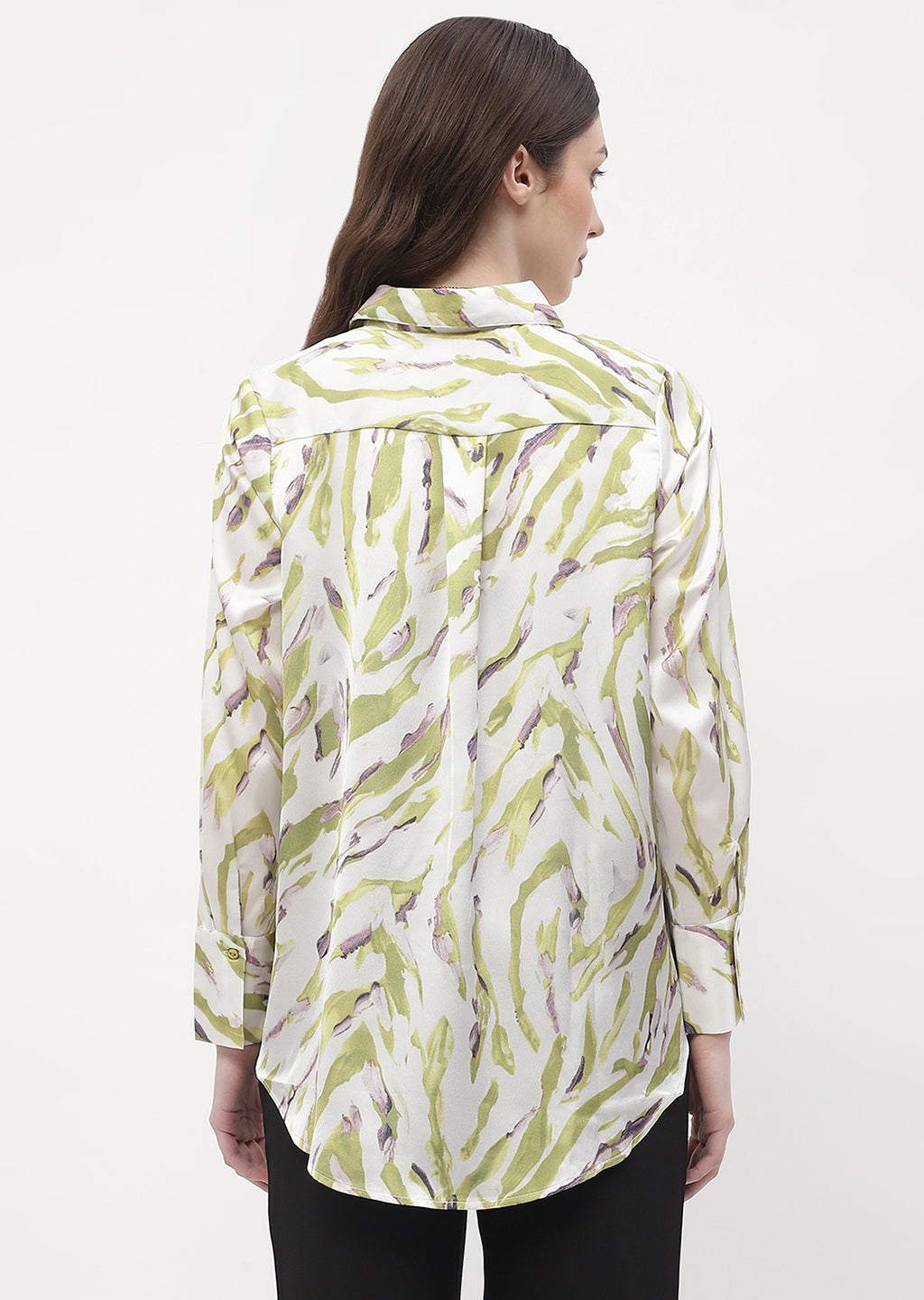 Madame Abstract Print Olive Green Regular Shirt