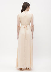 Madame Embellished Beige Crew Neck Maxi Dress