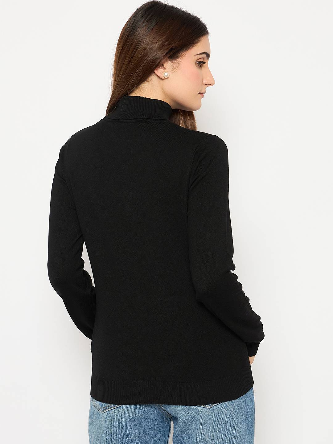 Madame Turtle Neck Ribbed Cuff Black Sweater