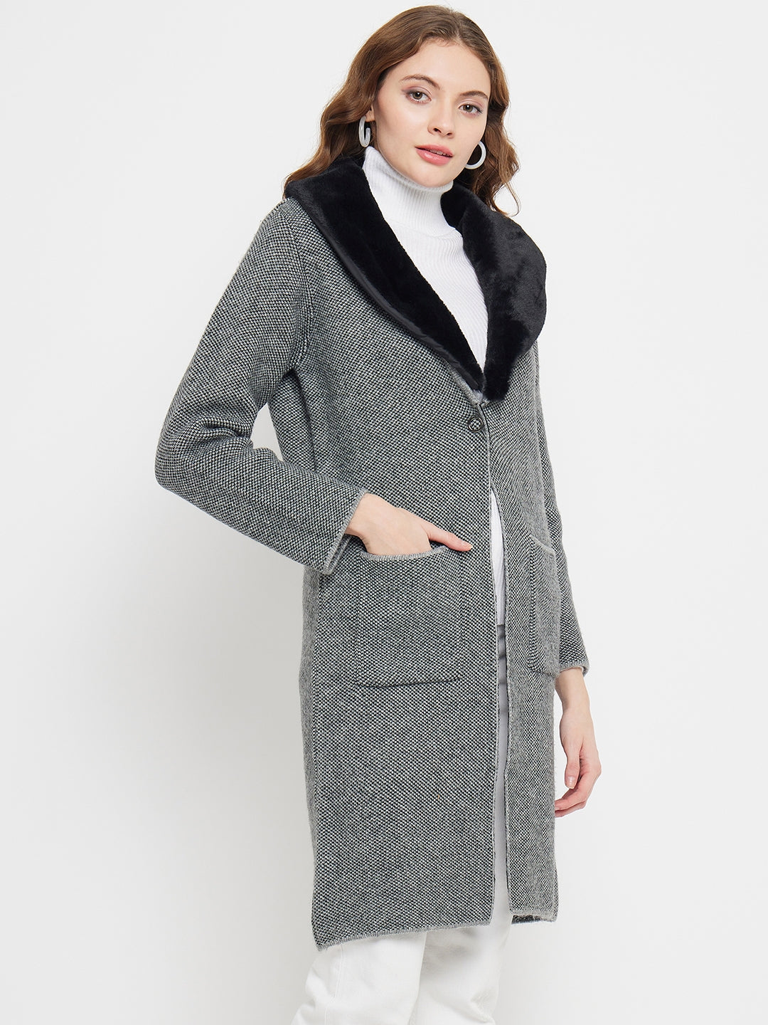 Madame Fleece Collar Grey Longline Shrug