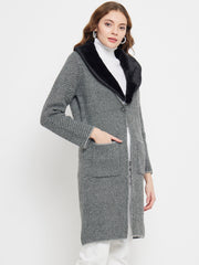 Madame Fleece Collar Grey Longline Shrug