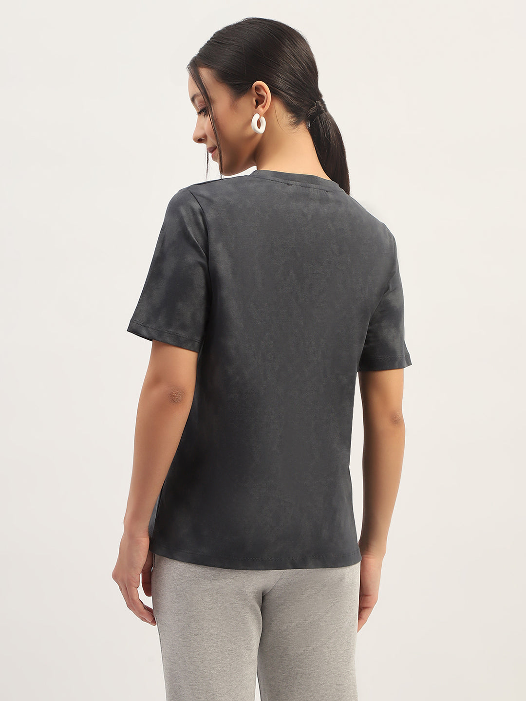 Madame Printed Charcoal Cotton T-Shirt