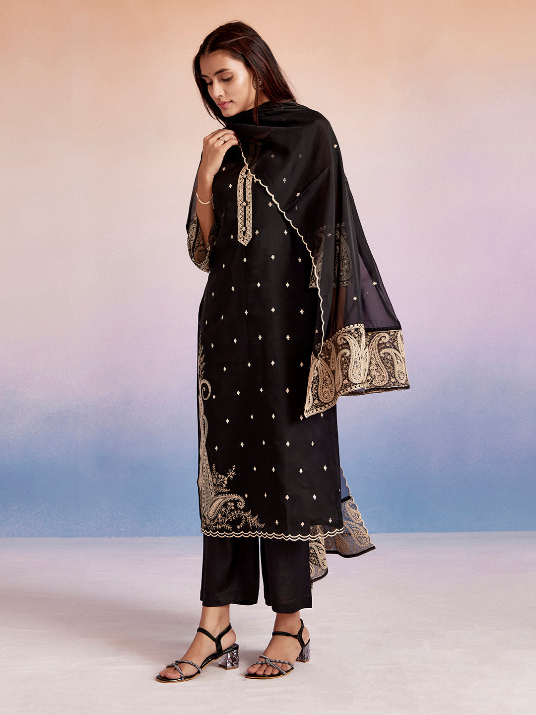 Jaipur Kurti Ladies Western Kurti 3Pcs Set 1C24Kpldr003 Black