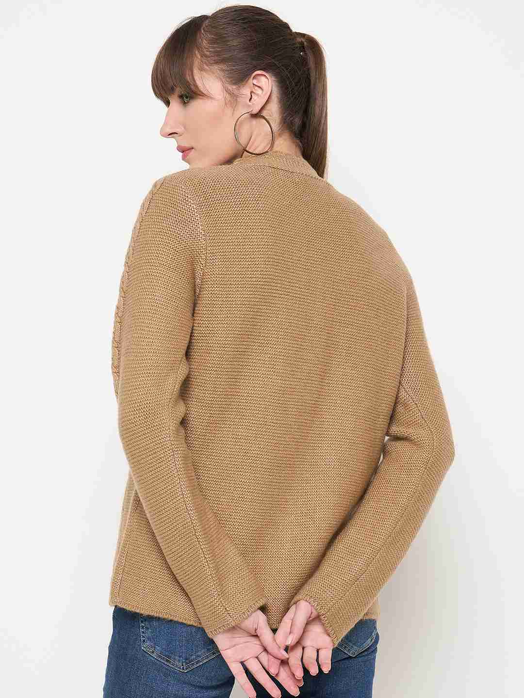 Madame Camel Cable Knit Acrylic Cardigan
