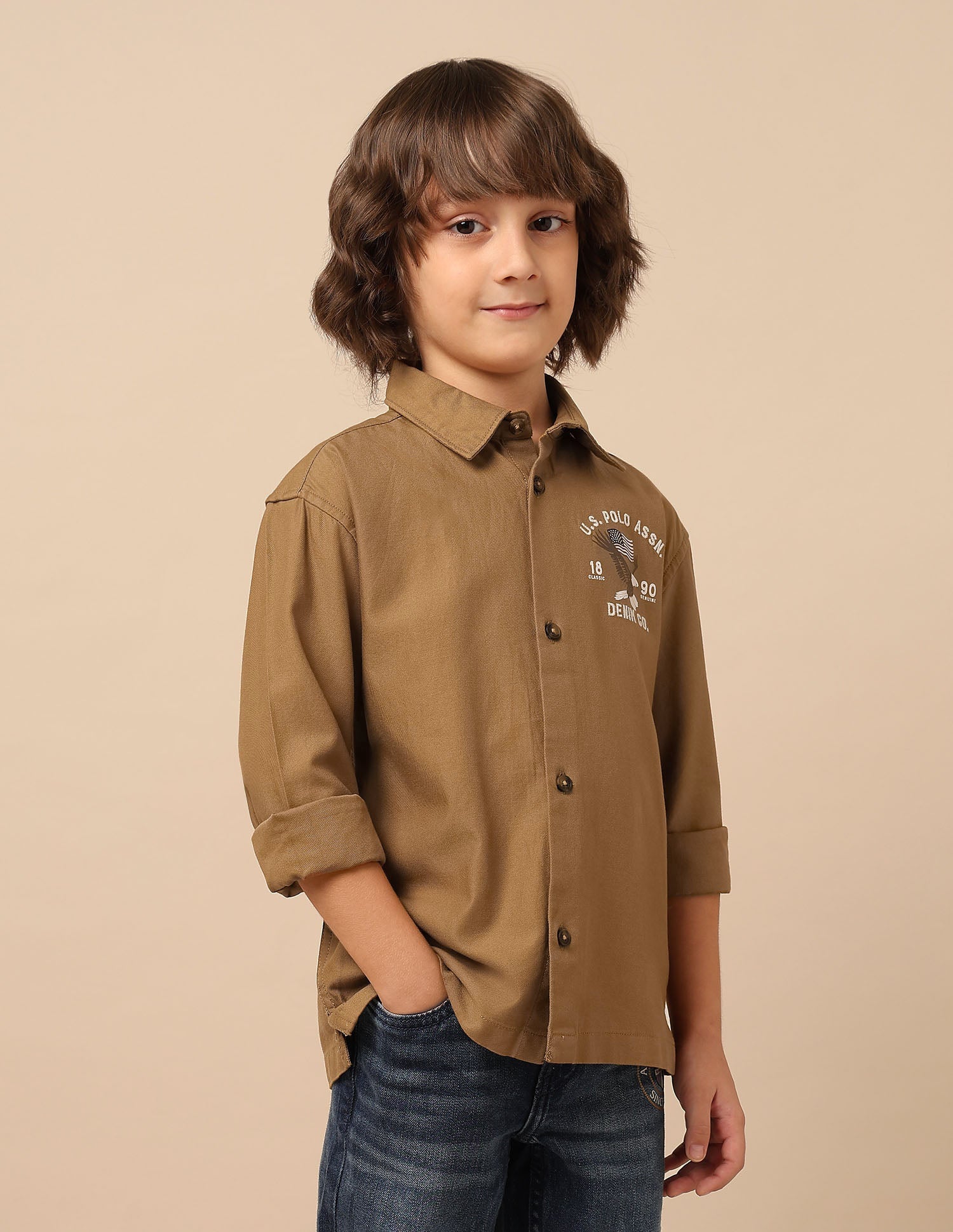 U.S. Polo Kids boys' short-sleeve shirt, navy with logo, casual upper clothing for children, front view image.