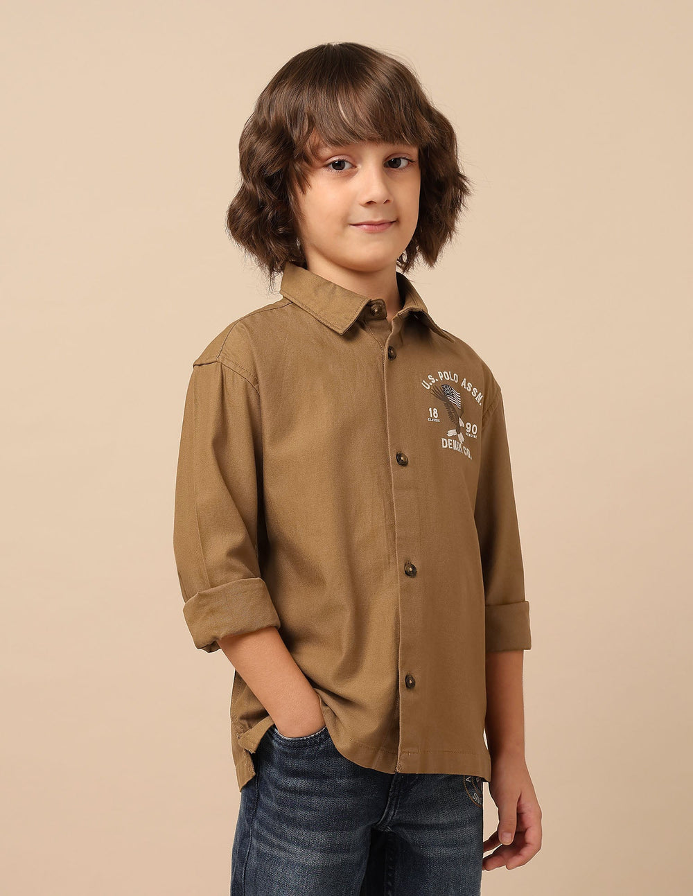U.S. Polo Kids boys' short-sleeve shirt, navy with logo, casual upper clothing for children, front view image.