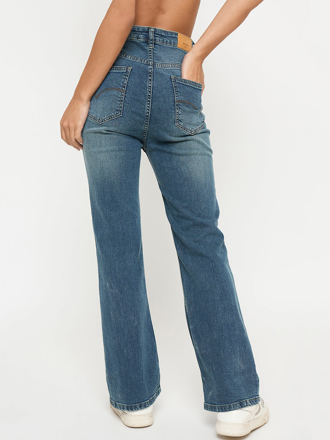 Madame Whiskered Stone Wash Mid Blue Jeans