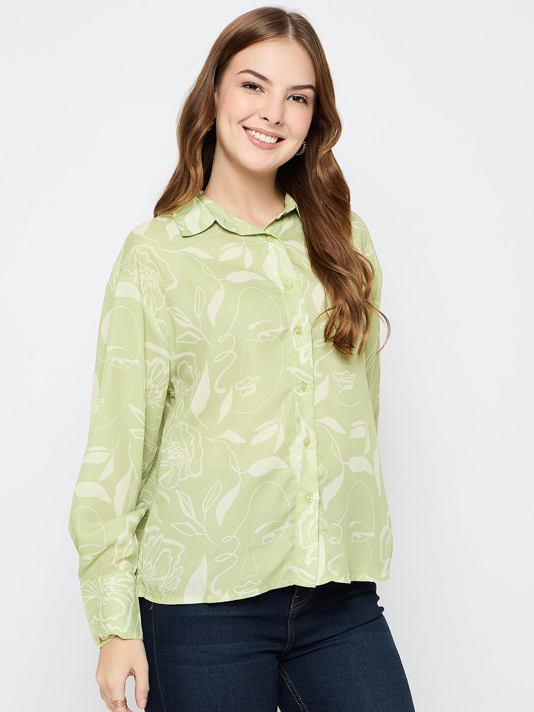 Madame Floral Print Green Shirt