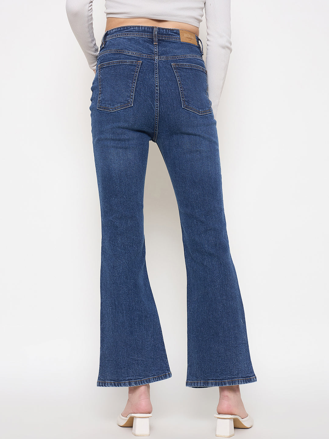 Madame Stone Wash Dark Blue Whiskered Flared Denim Jeans