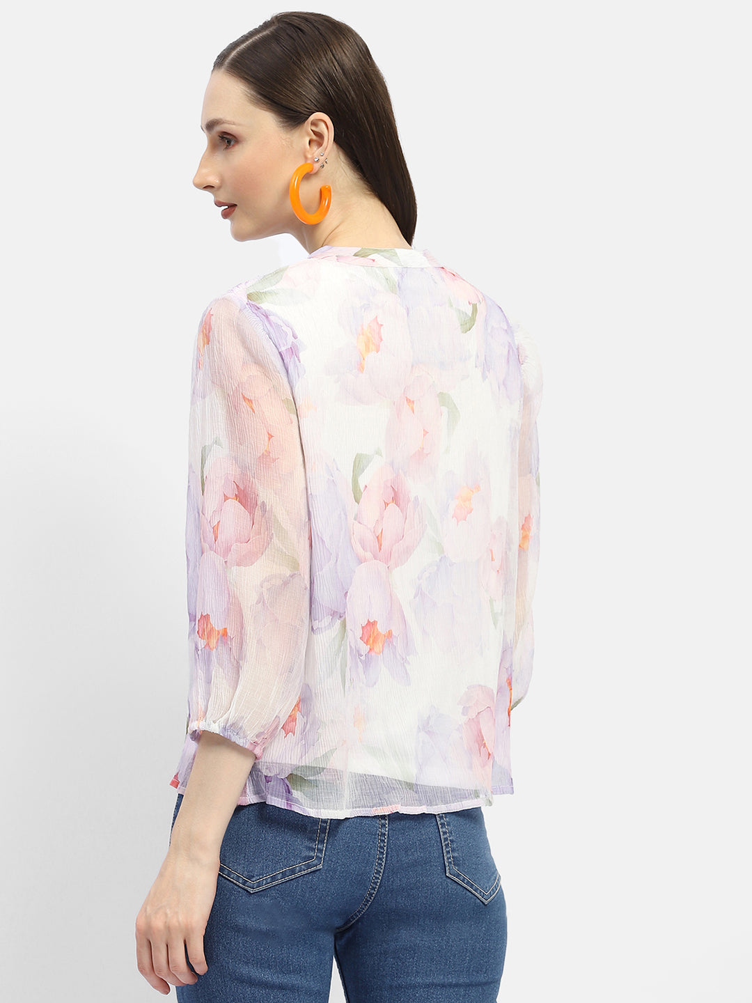 Madame Tie-Up Neck Off-White Floral Top