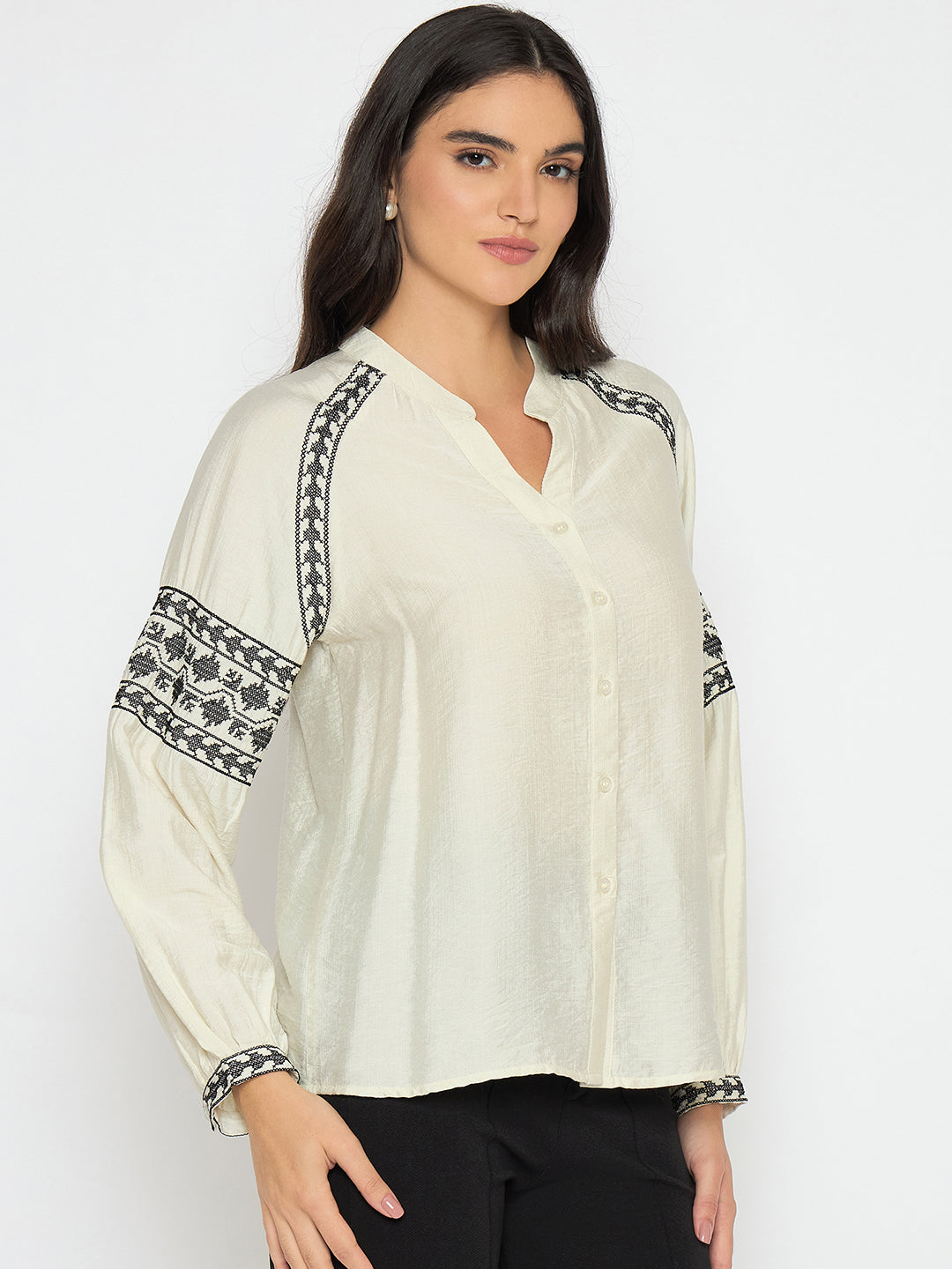 Madame Ladies Western Top H/S M5S18830 1 Off White
