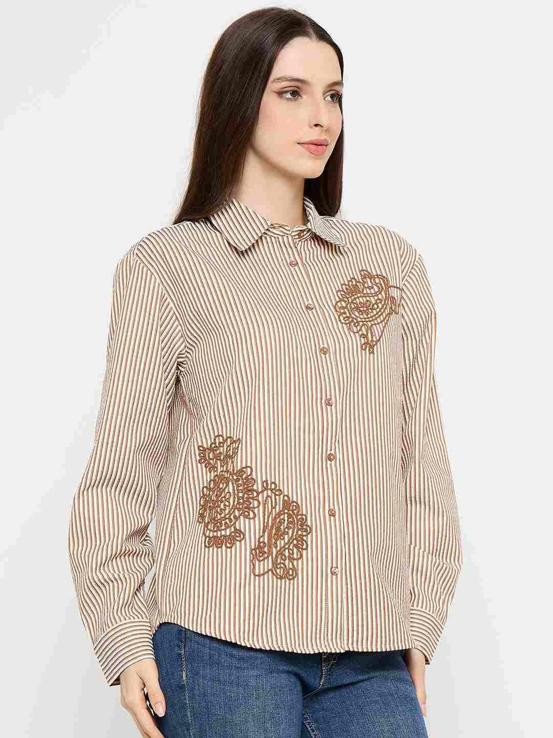 Madame Embroidered Brown Shirt