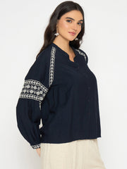 Madame Ladies Western Top H/S M5S18830 026 Navy