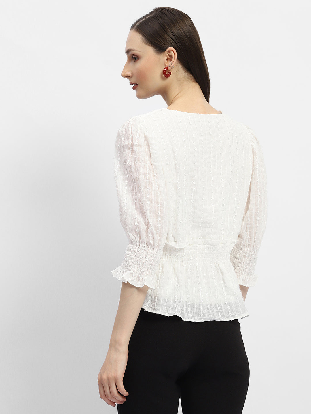 Madame Shimmery Off-White Peplum Top