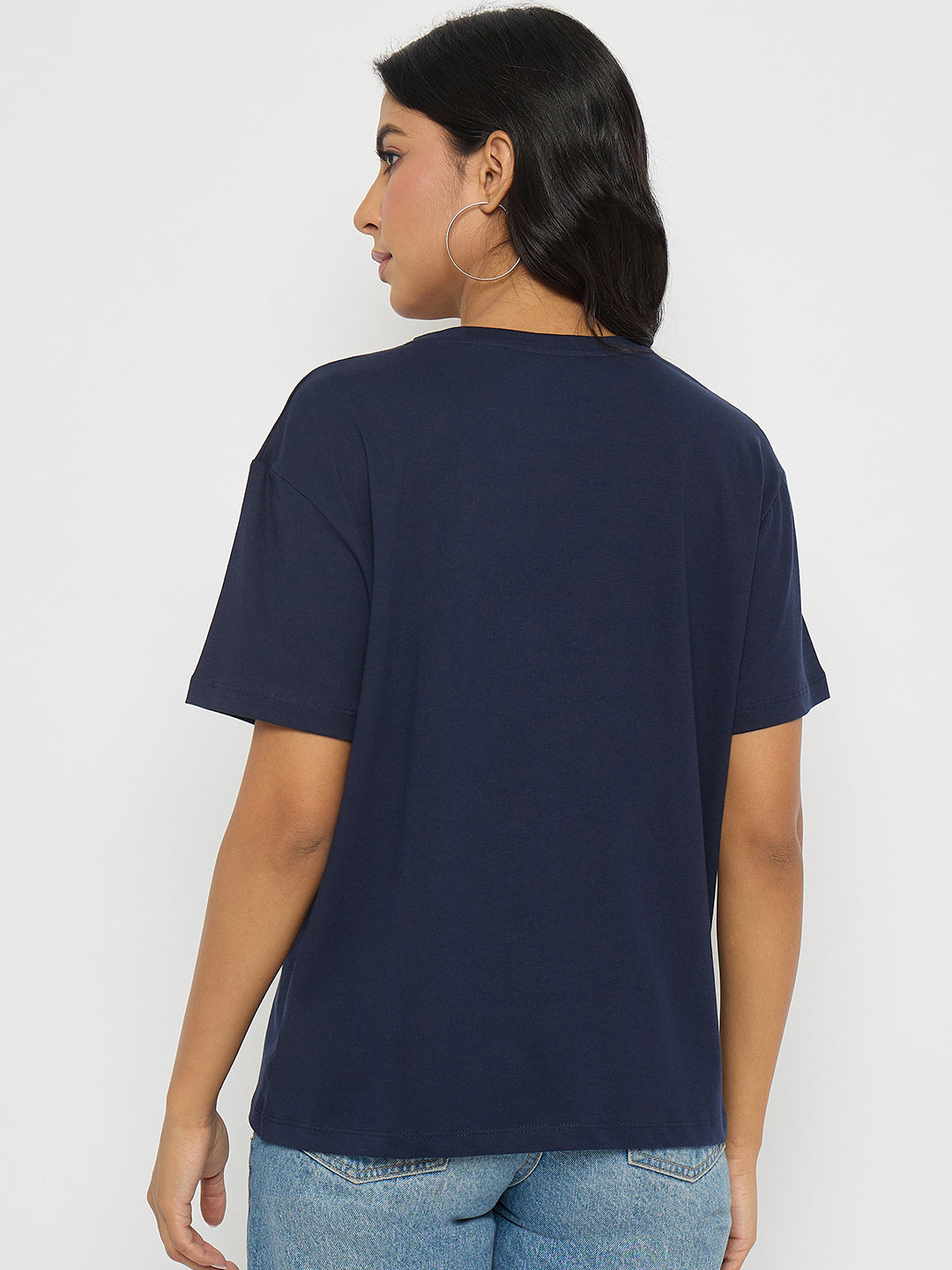 Madame Graphic And Typography Print Navy Blue Cotton T-Shirt
