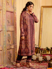 Wine Color Woolen Ethnic Printed Co-Ord Set