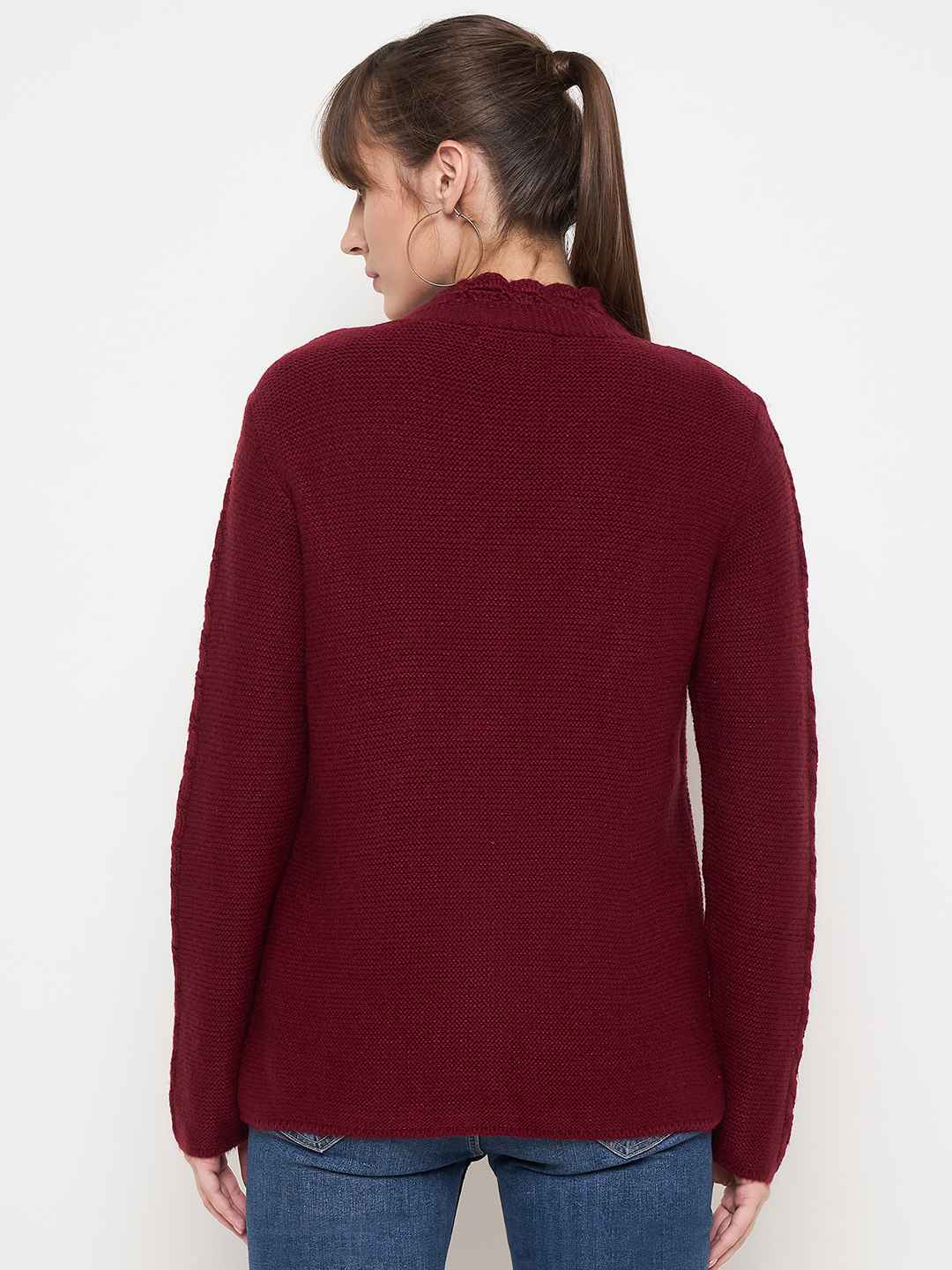 Madame Maroon Cable Knit Acrylic Cardigan