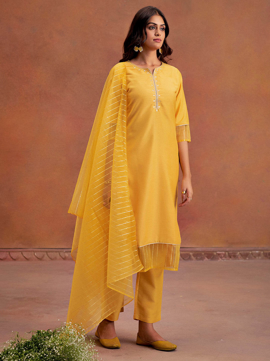 Jaipur Kurti Ladies Western Kurti 3Pcs Set 1C23Kptdr0010 Mustard