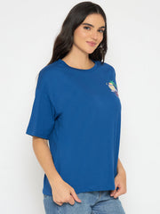 Royal blue Madame Ladies Western long-sleeve top with Western-style design, shown on a model for a stylish, casual look.