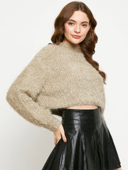 Madame Beige Shimmery Feather Knit Sweater