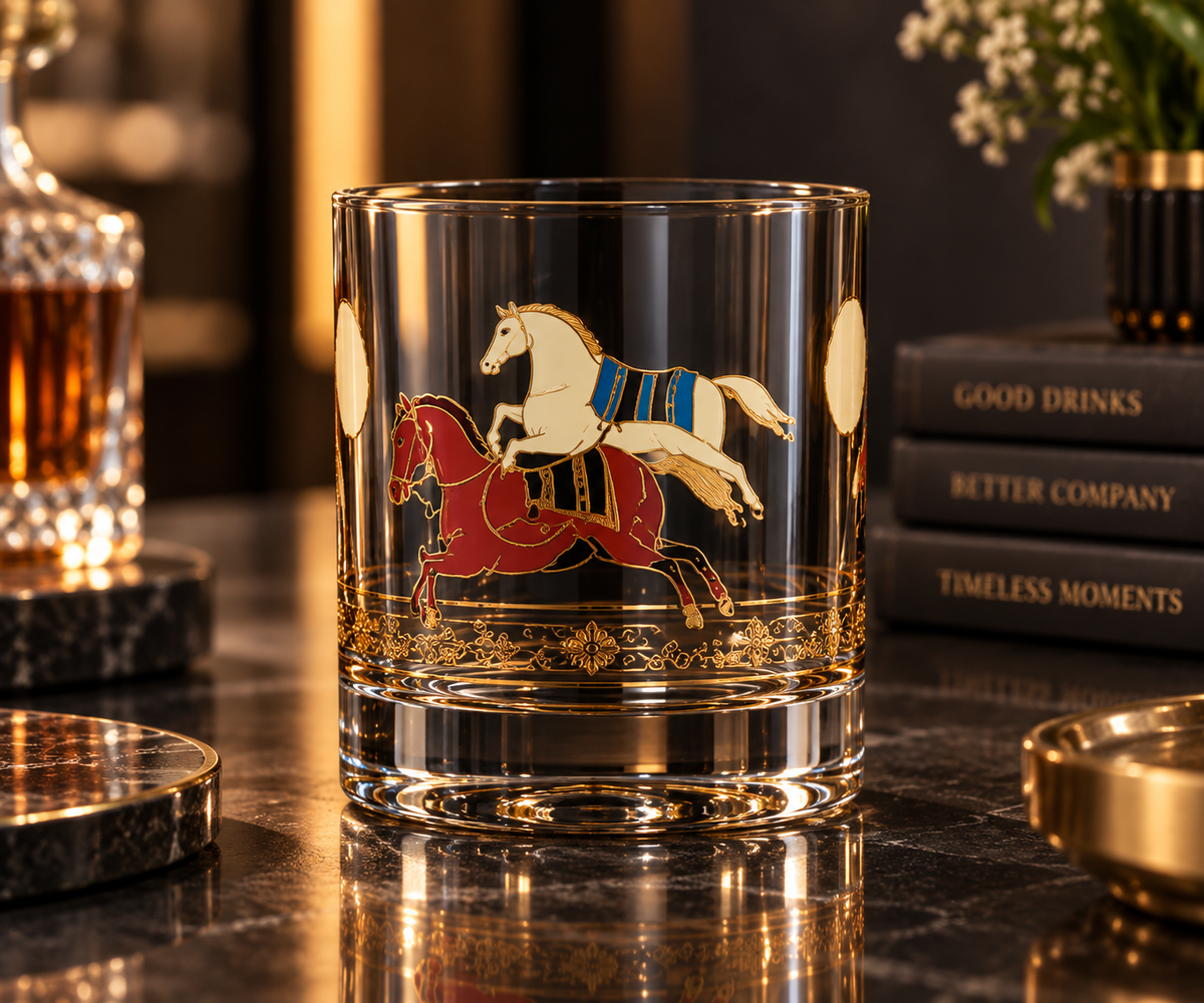 Lyte Club Premium Horse Design Glass Tumbler Set with Gift Box