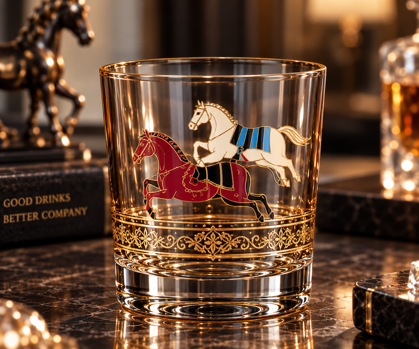 Lyte Club Premium Horse Motif Drinking Glass Set with Gift Box