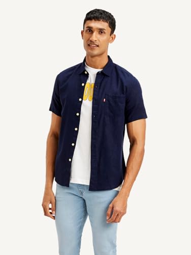 Levi's Men Linen Regular Fit Shirt (24577-0196_Navy