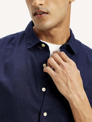 Levi's Men Linen Regular Fit Shirt (24577-0196_Navy